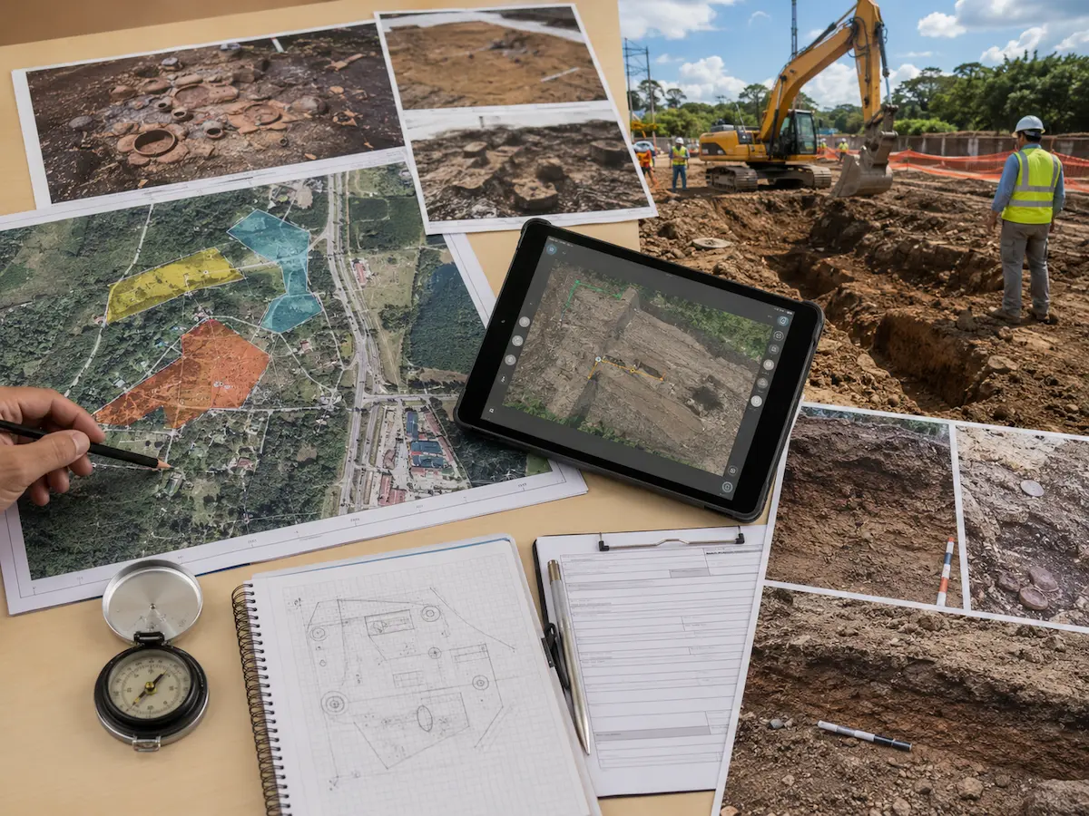 Cartografía y registro técnico utilizado para seguimiento arqueológico de movimientos de tierra