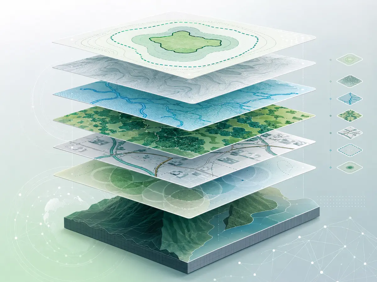 Representación conceptual de capas SIG temáticas utilizadas en evaluación ambiental