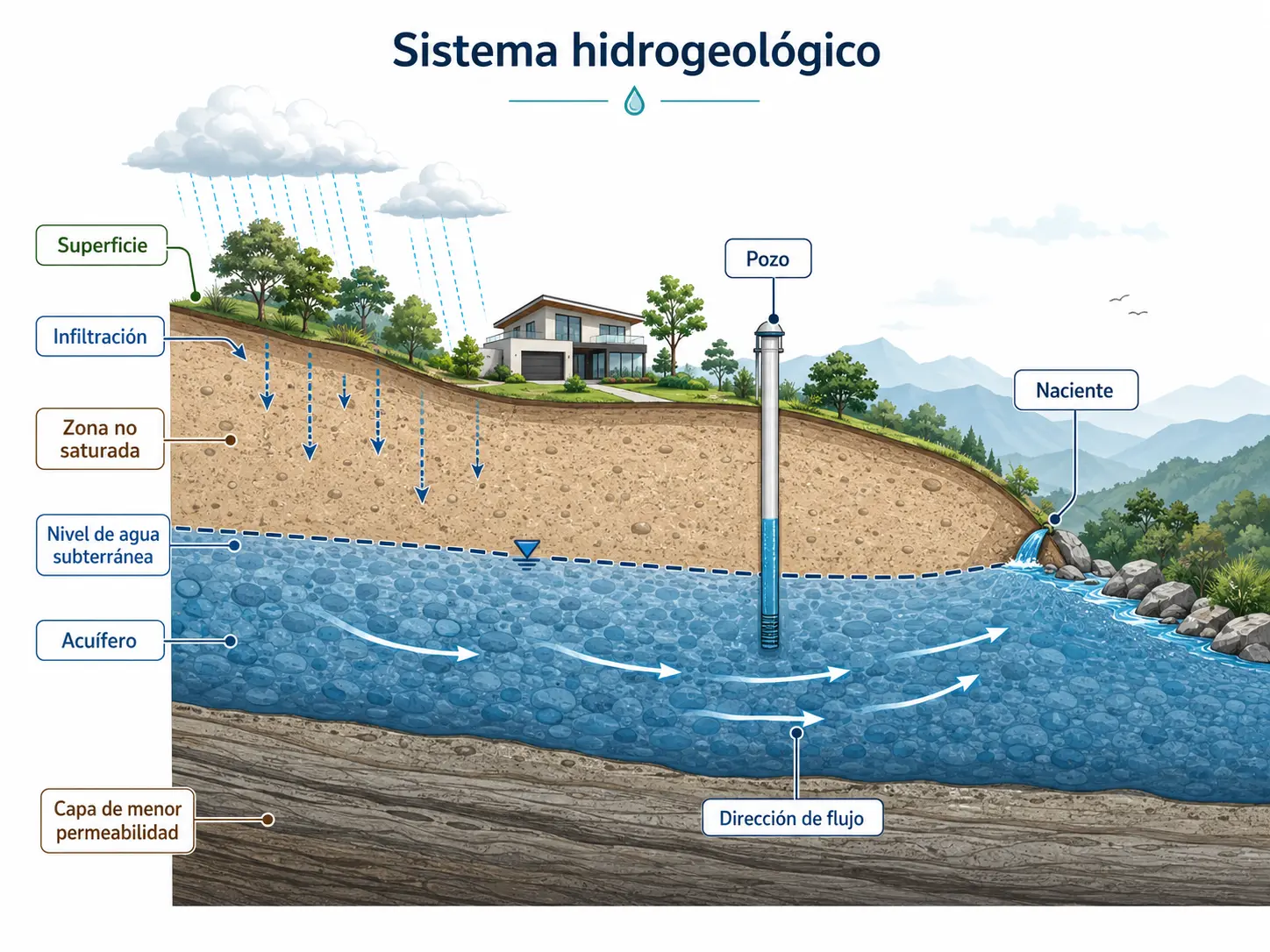 Technical illustration of hydrogeology