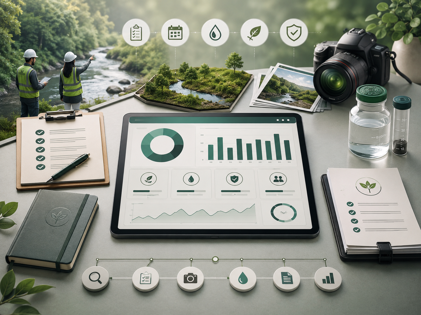 Panel de monitoreo ambiental con indicadores, registros y seguimiento