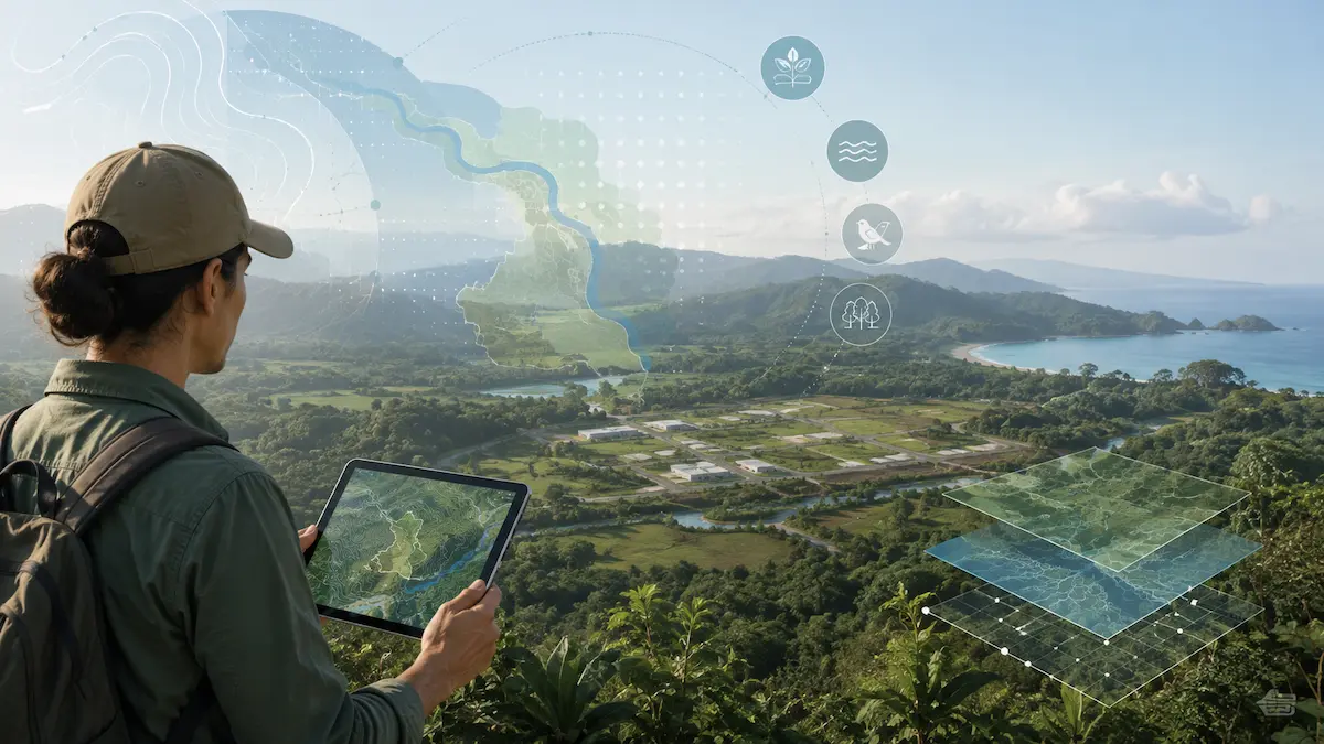 Profesional utilizando cartografía digital y análisis territorial